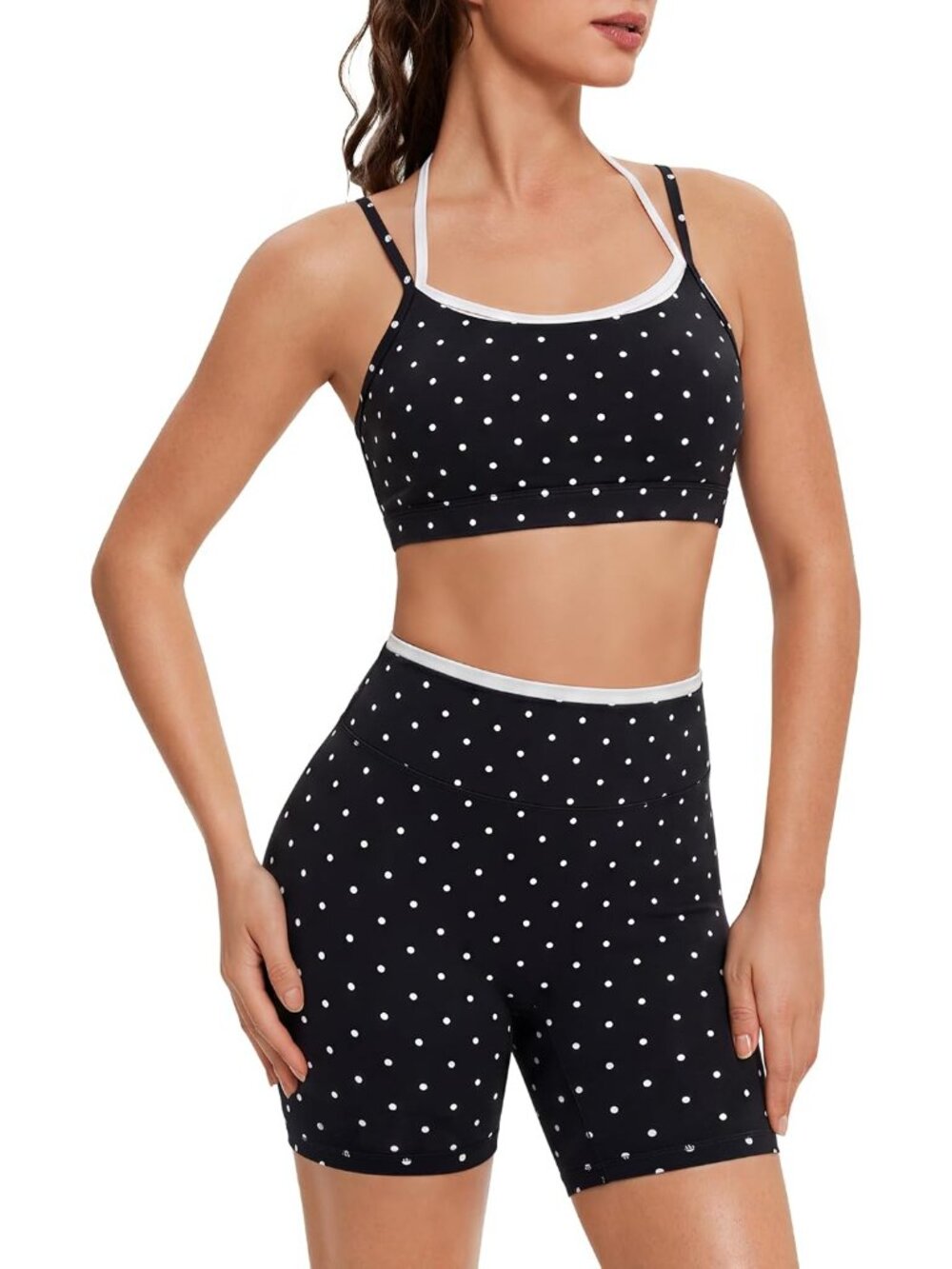 Women's Black Doubel Layer Open Back Activewear Sports Bra & Gym Shorts Set